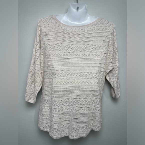 Garnet Hill Open Knit See through Top Tan Linen Organic Cotton Blend Medium - Picture 3 of 8